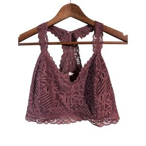 Lace Bralette Racerback Top Mauve Burgundy Deep V Neck‎ Sleeveless